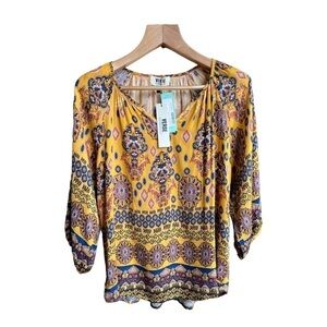 NWT Verse Mati Billow Sleeve Peasant Golden Yellow Blouse, Size Medium